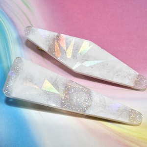 Resin Haarspangen: Holographisch | Schillernd | Perlglanz | Weiße Haarspangen
