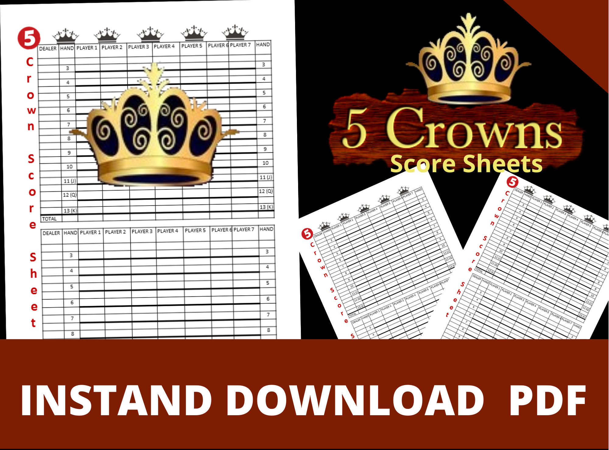 5 Crowns Score Sheets PDF Five Crowns Card Game Score Etsy