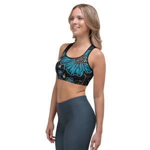 Custom All-Over Print Sports Bra with Your Flower Drawing Inverted Filter