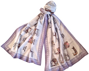 Custom Photo Chiffon scarf with small illustrations - Original gift - personalized scarves