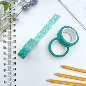 Floral Washi Tape | Cute washi tape in green garden flower pattern, perfect for scrapbooking and journaling, sustainable rice paper 15mmx10m