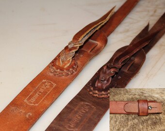 Custom Handcrafted Leather Banjo Strap - Double Blood Knot Main Strap - Button-Post Bracket Attachment