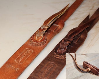 Custom Handcrafted Leather Banjo Strap - Double Blood Knot Main Strap - Turks Head Bracket Attachment