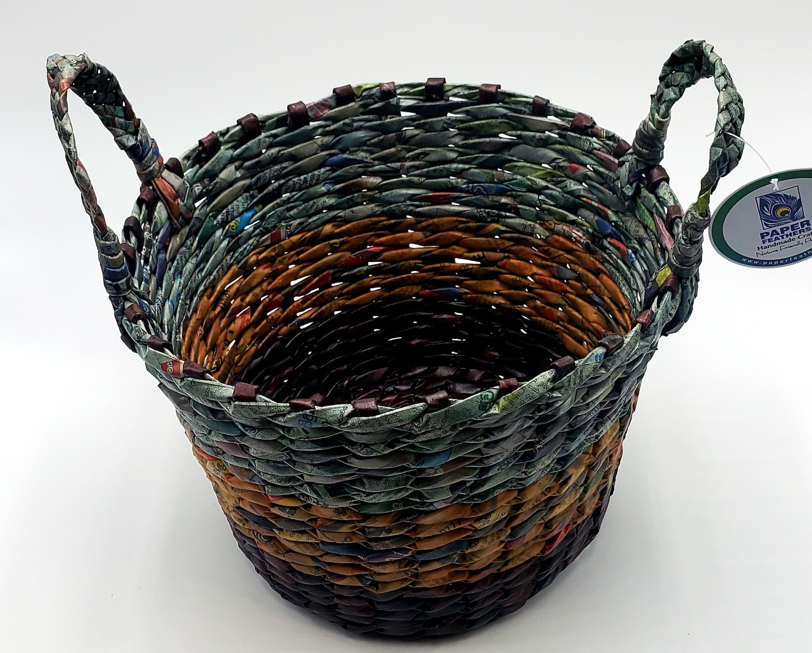 Basket Recycled Newspaper Basket Woven With Handle Etsy