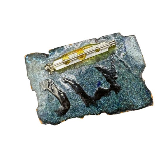 Unique Vintage Handmade Signed JLM Blue Green Abstract Brooch Pin View 2