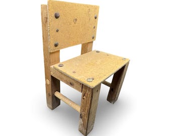 Vintage Rustic Handmade Wooden Doll Chair Folk Art