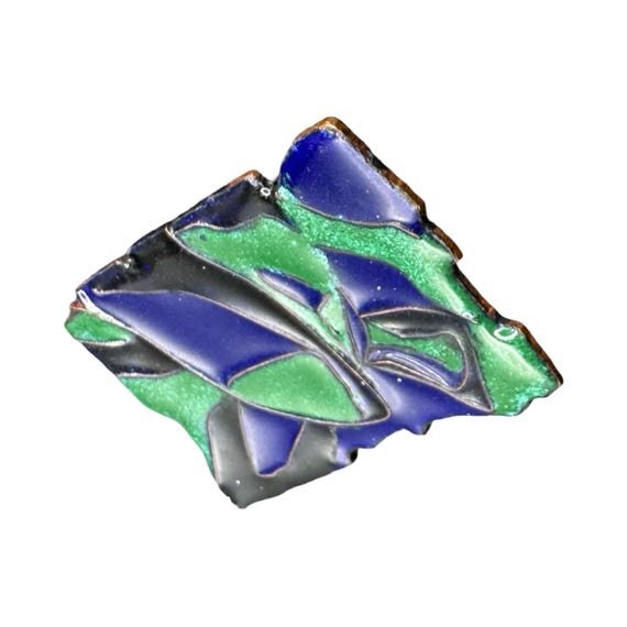 Unique Vintage Handmade Signed JLM Blue Green Abstract Brooch Pin View 4