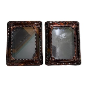 Vintage Faux Tortoise Shell Plastic Orange Detailed Photo Frames Shadow Boxes