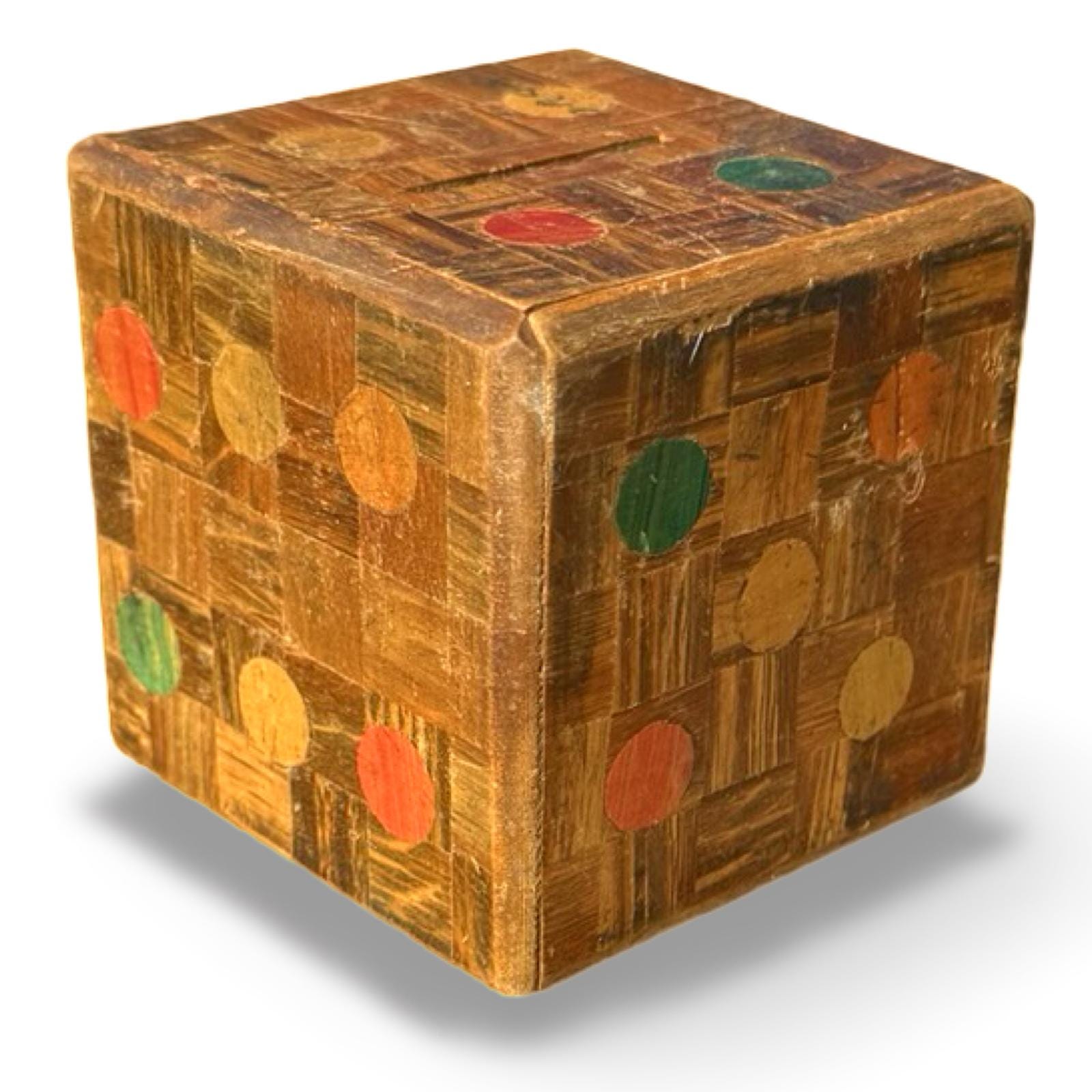 Vintage Antique Japanese Yosegi Dice Secret Coin Bank Trick