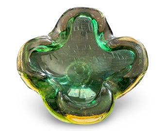 Cendrier vintage en verre de Murano vert bibelots bonbonnière