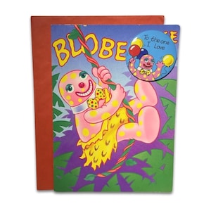RARE Unused Vintage 90s British TV Series Mr Blobby Birthday Greeting Card + Pin