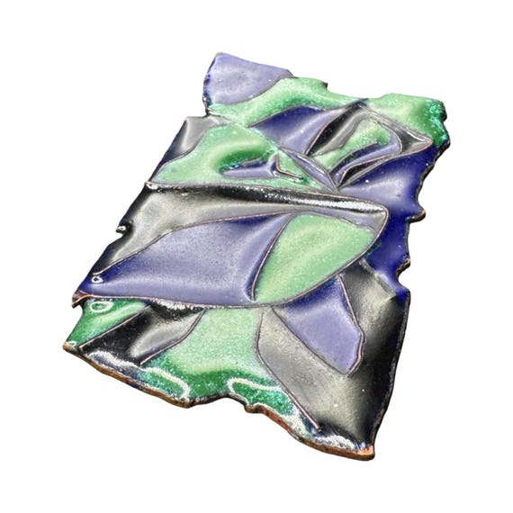 Unique Vintage Handmade Signed JLM Blue Green Abstract Brooch Pin View 3