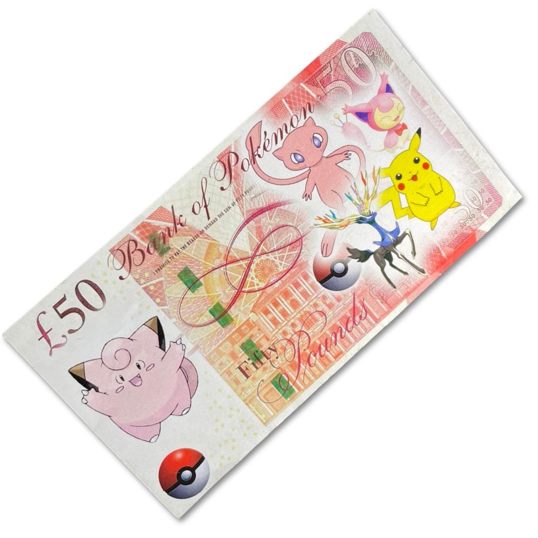 Novelty Pokemon Pokémon British 50 Pounds Bank Note Ephemera - Etsy