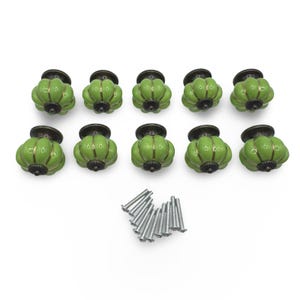 Green Ceramic Vintage Style Pumpkin Shaped Drawer Door Knobs Pulls Handles x10