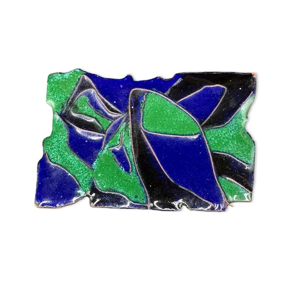 Unique Vintage Handmade Signed JLM Blue Green Abstract Brooch Pin