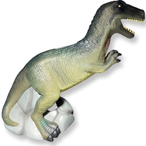 Salvadanaio vintage Bullyland in plastica verde a forma di dinosauro tirannosauro T-Rex