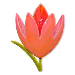 Vintage Enamel Bright Colorful Pastel Tulip Flower Brooch Pin w/ Pocket Pink Salmon Orange Spring