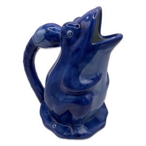 Vintage Unique Blue Whimsical WCL Ceramic Frog Lily Pad Pitcher Jug