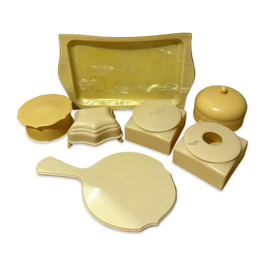 Pyralin Screen Vintage French Ivory Pyralin Celluloid Vanity Set Mirror Tray ...