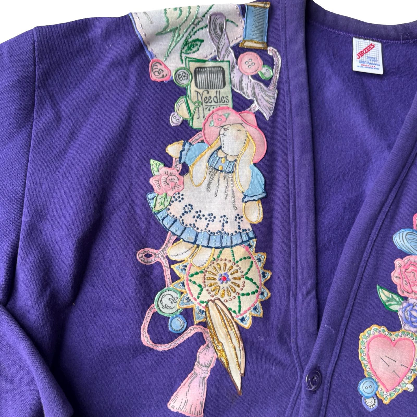 Vintage 90s Jerzees Custom Purple Cardigan Sewing Art Crafts One 