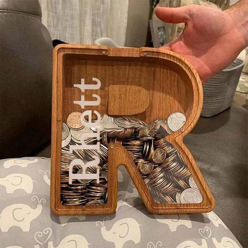 Wooden Letter Piggy Bank Personalized Piggybank for Kids Etsy