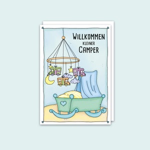 Postkarte zur Geburt Willkommen kleiner Camper