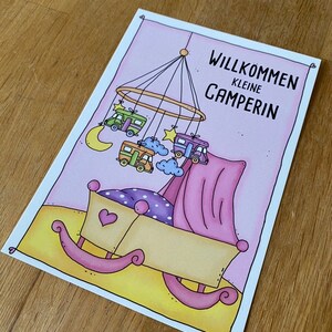 Postkarte zur Geburt Willkommen kleine Camperin