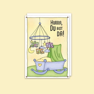 Hurra du bist da! Postkarte Camping Baby