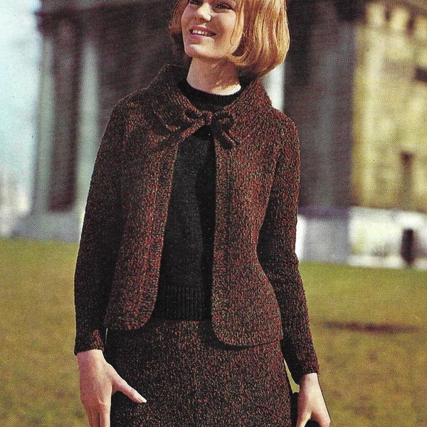 Womens Sweater, Jacket & Skirt / Vintage Knitting Pattern / Ladies, Girls Three Piece Suit / 34-38" / PDF Instant Download / Patons Glenora