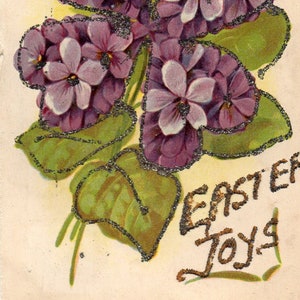 Cartolina di Pasqua edoardiana vintage • Cartolina antica autentica • Pubblicata nel 1907 • Biglietto glitterato