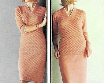 Ladies Vintage Suit Knitting Pattern, 34-38", PDF, V Neck Sweater, Skirt, Knitted Suit, 1960's, Patons 9129