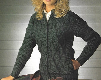 Chunky Knit Ladies Cardigan Pattern, Vintage Jacket (32-42") (PDF)