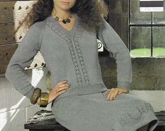 Damen V-Ausschnitt Raglan Pullover & Rock • Strickmuster Vintage • Damen, Mädchen Strickanzug • PDF Sofort Download • Jaeger 32-38"