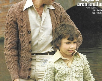 Knitting Pattern for Childrens/Mens/Womens Cardigans ~ 1970s ~ 26"-44" ~ PDF Instant Download ~ Vintage Jaeger Aran