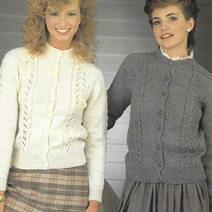 Ladies Cardigan Vintage Knitting Pattern ~ Womens Cable & Lace Panel Top ~ 32-40&quot; ~ PDF Instant Download ~ Patons DK Light Worsted 8 Ply