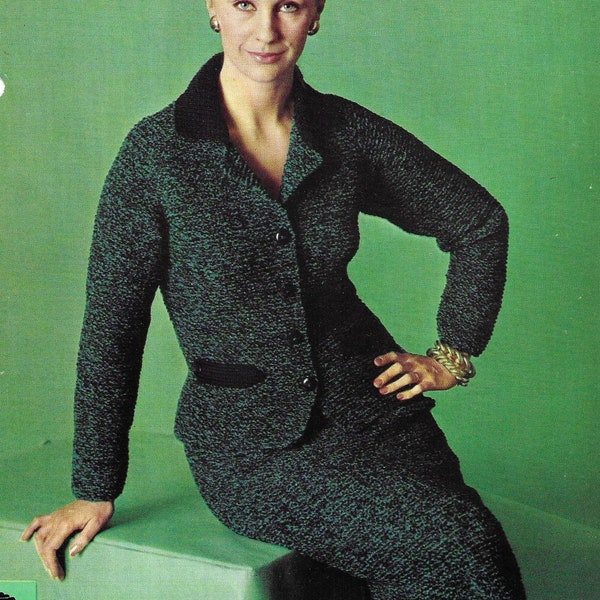 Womens Knitted Suit • Knitting Pattern Vintage 1960s • Ladies, Girls Coat & Skirt • PDF Instant Download • Patons DK • 34-38" Bust