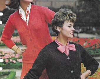 Ladies Suit with Medium Line Jacket and Skirt / Womens Vintage Knitting Pattern / 1960s / 32-42" / Triple Knitting / PDF Instant Download