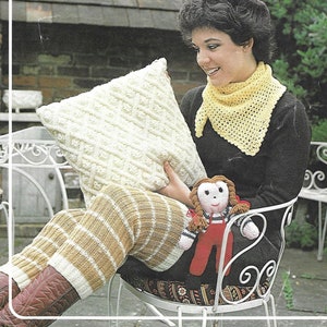 PDF Cushion Cover, Leg Warmers, Doll, Lacy Scarf ~ Vintage Knitting Pattern ~ Studley Pattern ~ PDF Instant Download ~ DK and Aran