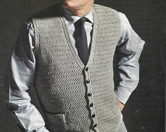 Chaleco de hombre • Patrón de tejido vintage de los años 60 • 38-44" • Descarga instantánea en PDF • Patons 101 Courtelle Crepe 4 capas