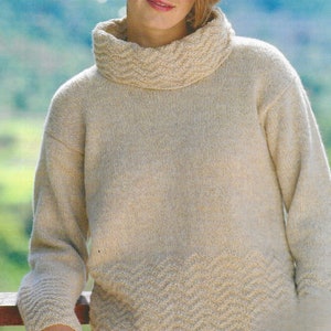 Womens Sweater Knitting Pattern, PDF, Polo Neck Jumper, 32-42", Sirdar Salsa DK, Light Worsted, 8329