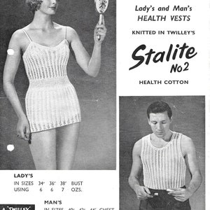 Lady&#39;s and Man&#39;s Health Vests / Vintage Knitting Pattern / 1960s / 34-44&quot; / PDF Instant Download