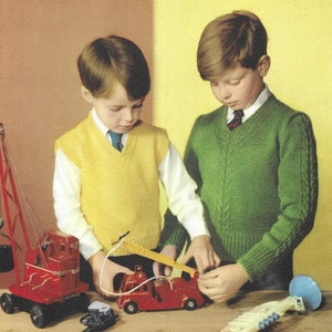 Boys Pullover Jumper • Vintage Knitting Pattern • V Neck Sweater Plain/Cable with/without sleeves • PDF Instant Download • Lavenda