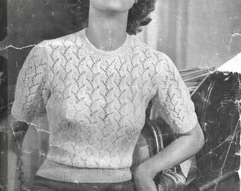 Womens Sweater Jumper Short Sleeves / Ladies, Girls Knitting Pattern Vintage / PDF Instant Download / 1950s Classic Top / 34/36"