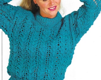 Ladies Jumper • Knitting Pattern Vintage • Womens Chevron Stitch Round Neck Sweater Top • Easy to Knit • 30-40" • PDF Instant Download / 24