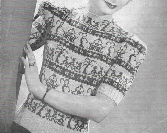 Modello di maglia vintage da donna in PDF • Maglione a maniche corte Willow Pattern • 34" • Download immediato del PDF • Anni '40 • Bestway 3 Ply 1633