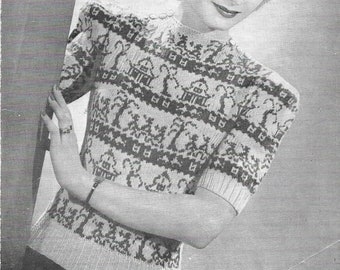 Vintage Ladies PDF Knitting Pattern • Willow Pattern Short Sleeved Jumper • 34" • PDF Instant Download • 1940's • Bestway 3 Ply 1633