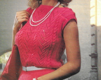 Womens Top, Sweater Knitting Pattern Vintage 1980s, Ladies Short Sleeve, Cap Sleeve Jumper • 32-38" • Sirdar Sunseeker, PDF Instant Download