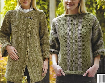 Knitting Pattern for Jacket and Top • 34-44" • Ladies Long Cardigan & Sweater • PDF Download • King Cole Aero 3002