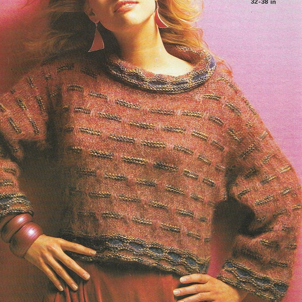 Womens Vintage Knitting Pattern • Cropped Boat Neck Sweater • Ladies Jumper • 32-38" • PDF Download • Jaeger Mohair 5220