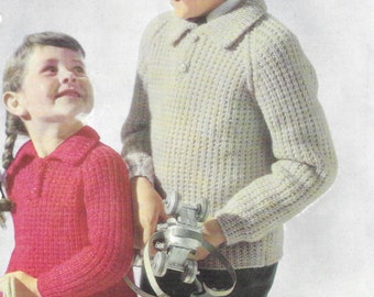 Childrens Sweater Vintage Knitting Pattern from age 4 years • Boys, Girls Collared Jumper • PDF Instant Download • Patons Ariel Triple
